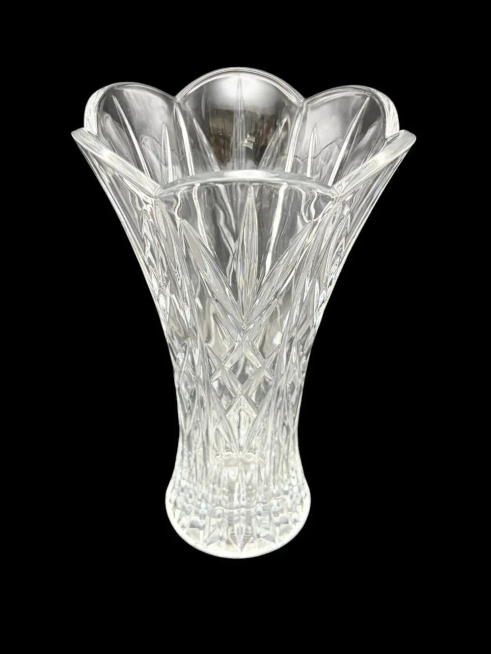 Vtg St George Lead Crystal Vase Crystal DePlomb Style Flared Scalloped Rim 8.5